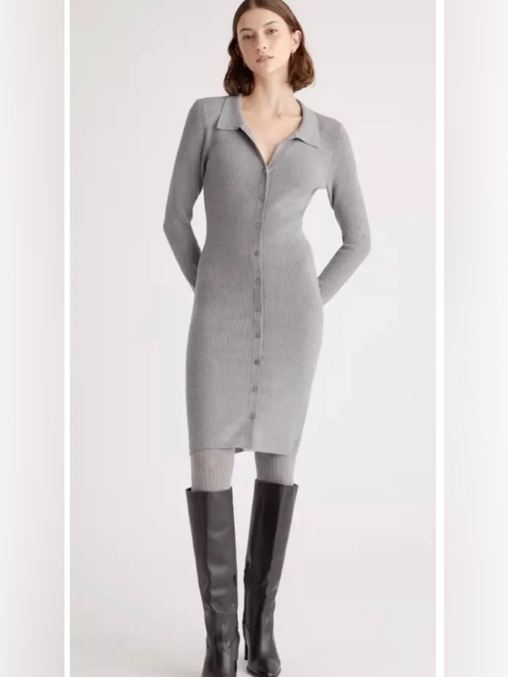 NWOT Quince Eco Knit Button Up Sweater Dress XS Heather Gray